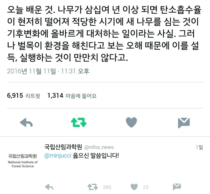 벌목은 환경을 해치지 않음.twt | 인스티즈