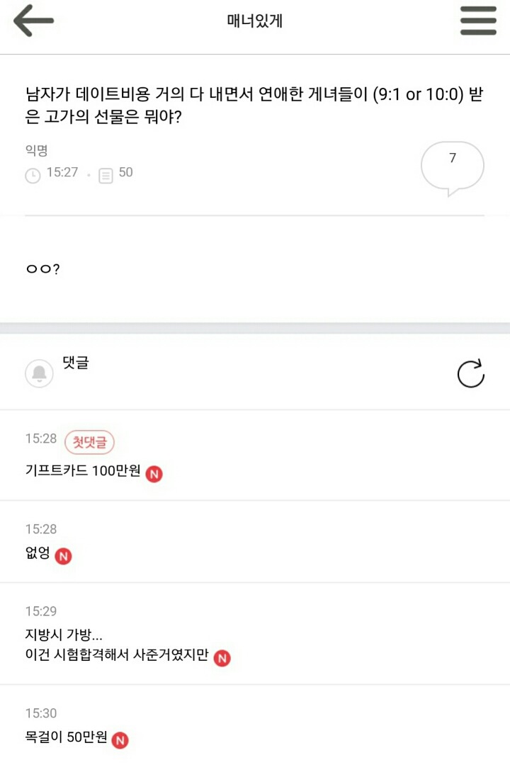 더치하는 연애의 선물 vs 남자가 비용 거의 다 내는 연애의 선물 | 인스티즈