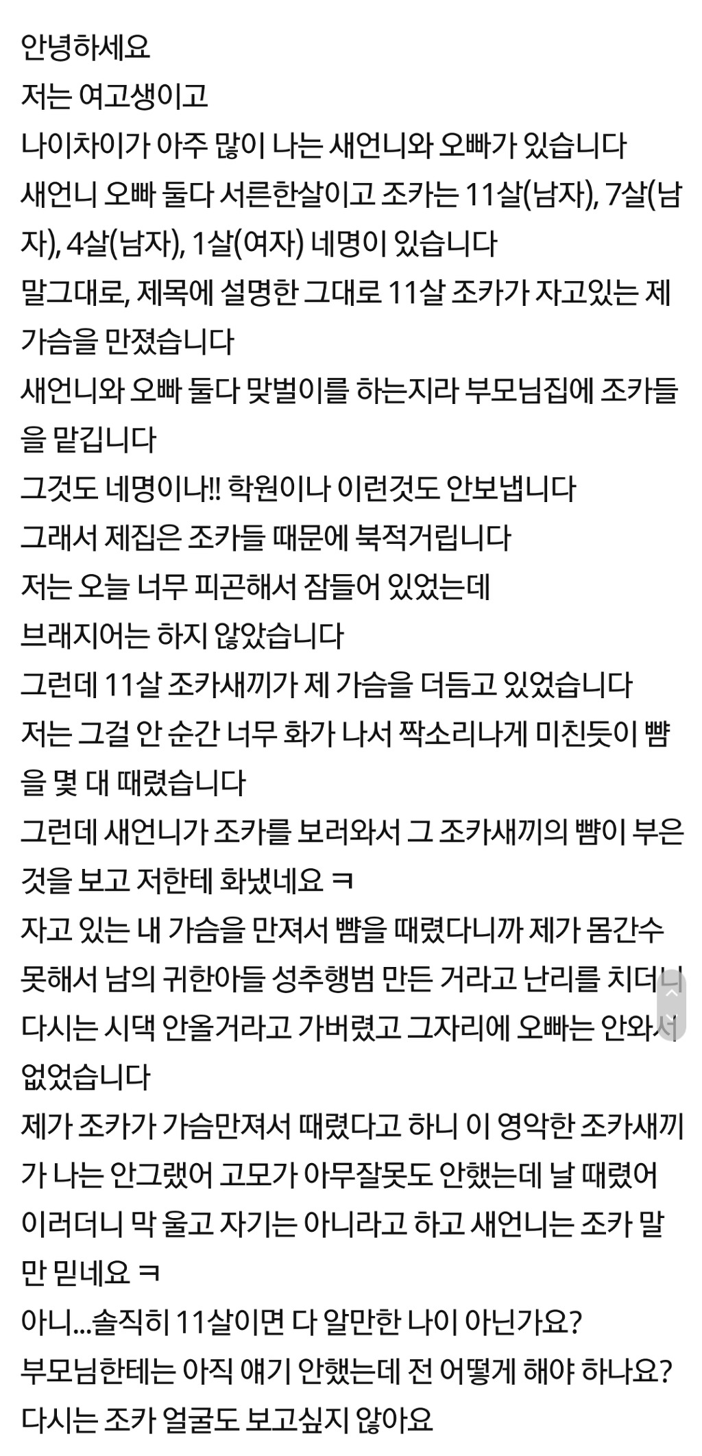 가슴 만진 조카 뺨때린 동생 나무라는 언니 | 인스티즈